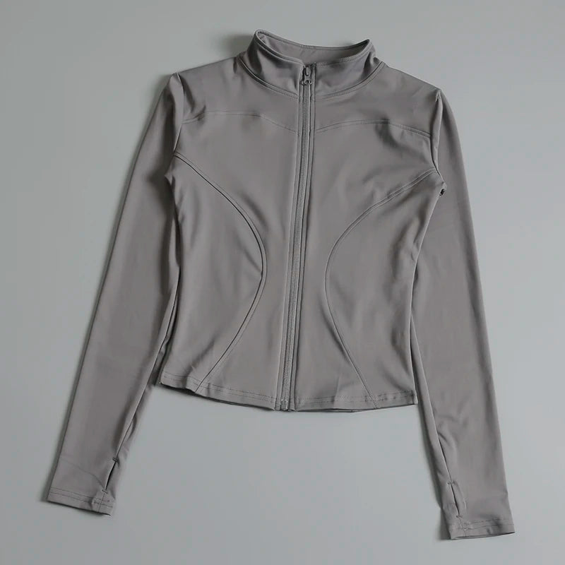 Women’s Zip-Up Cropped Sports Jacket – Workout & Yoga Fitness Wear